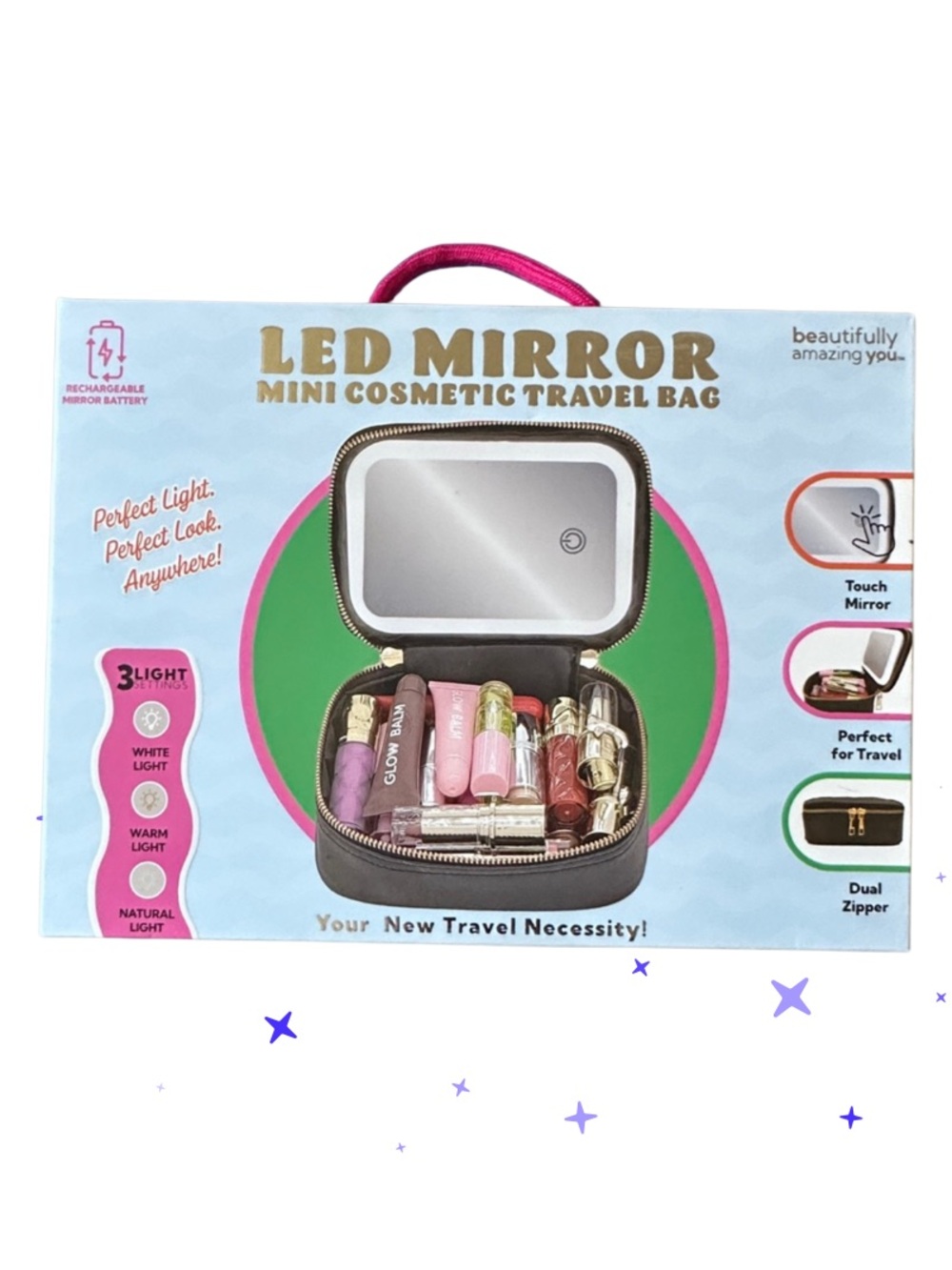 LED Mirror Mini Cosmetic Travel Bag NIB